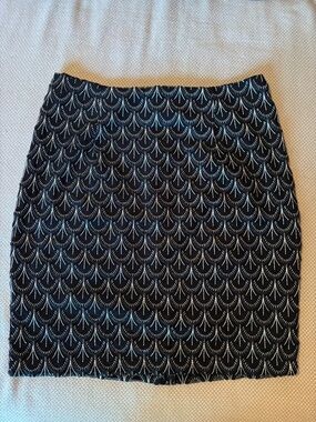 Black Mini Skirt with Metallic Silver Deco Embroidery Size S